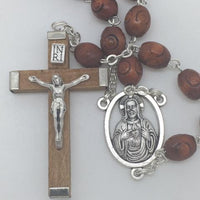 Natural Wood Cut Beads Sacred Heart Rosary (6MM) - Unique Catholic Gifts