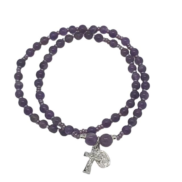 Genuine Amethyst Twist Rosary Bracelet (4mm) - Unique Catholic Gifts