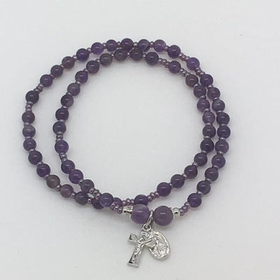 Genuine Amethyst Twist Rosary Bracelet (4mm) - Unique Catholic Gifts