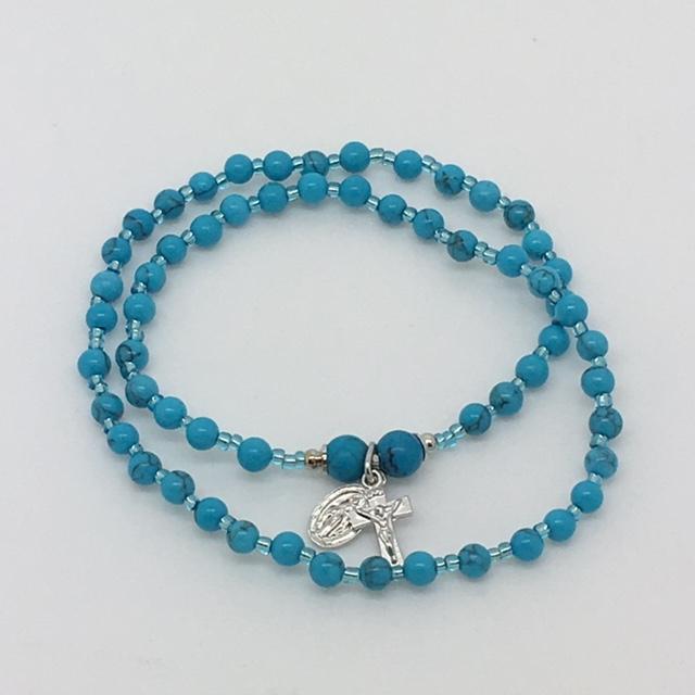 Genuine Turquoise Twist Rosary Bracelet (4mm) - Unique Catholic Gifts