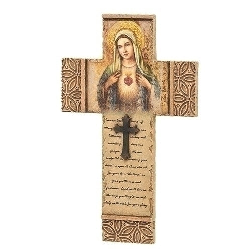 Immaculate Heart of Mary Wall Crucifix  8" - Unique Catholic Gifts