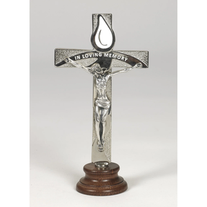 In Loving Memory Silver Tone Standing Cross - Unique Catholic Gifts