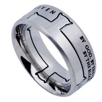 Iron Cross Silver Ring "Forgiven By God" - Unique Catholic Gifts