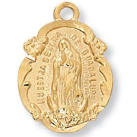 Gold over Sterling Silver Our Lady of Guadalupe Medal (3/4") on 18"gold plated chain. - Unique Catholic Gifts