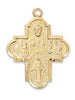 Gold over Sterling Silver 4-way medal (1 3/8") on 24" Gold plated chain - Unique Catholic Gifts