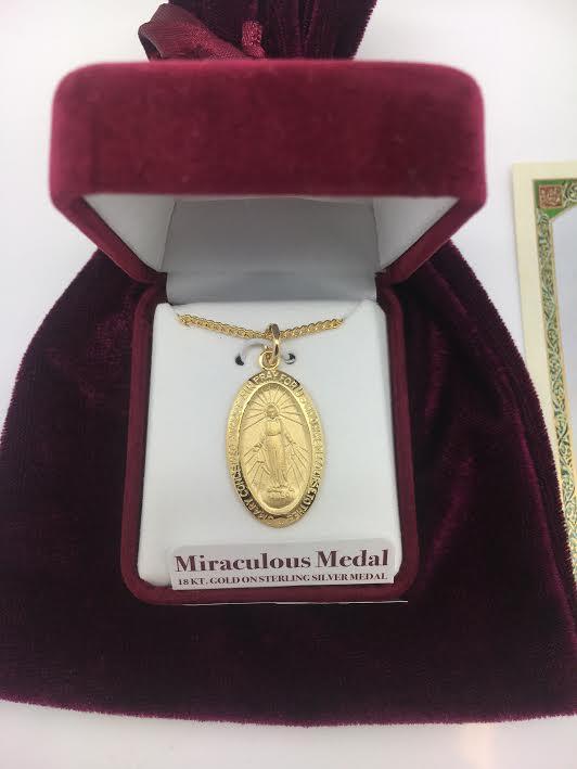 Gold over Sterling Silver Miraculous Medal 1 1/16" - Unique Catholic Gifts