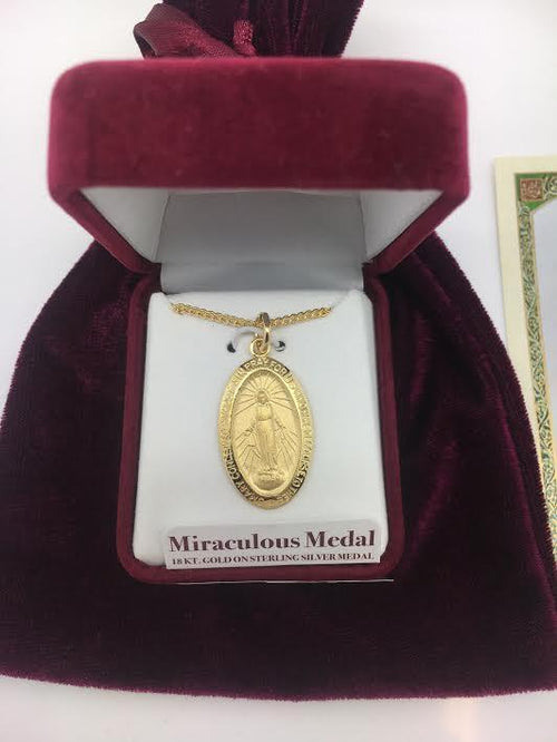 Gold over Sterling Silver Miraculous Medal 1 1/16" - Unique Catholic Gifts