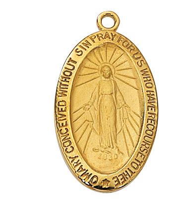 Gold over Sterling Silver Miraculous Medal 1 1/16" - Unique Catholic Gifts