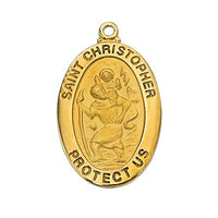 Gold over Sterling Silver St. Christopher Medal (1 x 5/8") on 20" gold plated chain - Unique Catholic Gifts