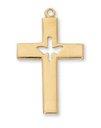 Gold over Sterling Silver Cross with Holy Spirit Cutout (1 5/16") on 24" chain - Unique Catholic Gifts