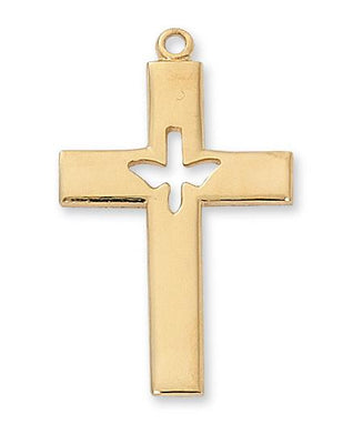 Gold over Sterling Silver Cross with Holy Spirit Cutout (1 5/16
