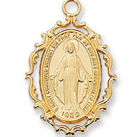 Gold over Sterling Silver Miraculous Medal (1") on 18" Gold Plated Chain - Unique Catholic Gifts