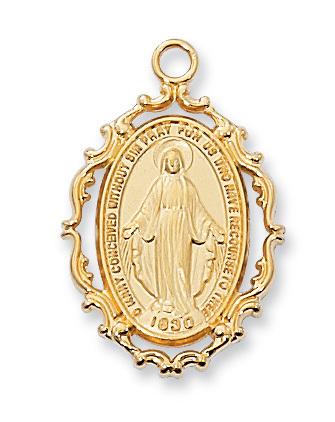Gold over Sterling Silver Miraculous Medal (1") on 18" Gold Plated Chain - Unique Catholic Gifts