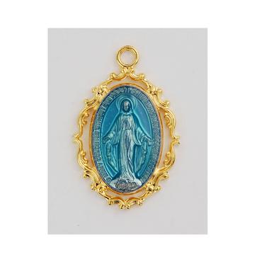 Gold over Sterling Silver Miraculous with Blue Epoxy 1" with 18" chain - Unique Catholic Gifts
