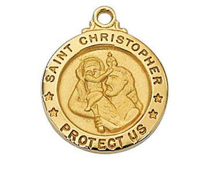 Gold over Sterling Silver  St Christopher (5/8") on 18 inch Chain. - Unique Catholic Gifts
