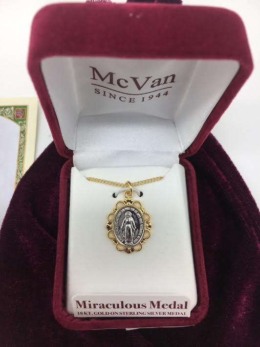 Gold Over Sterling Silver Miraculous Medal ,Two Toned (3/4")  18 Chain. - Unique Catholic Gifts