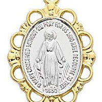 Gold Over Sterling Silver Miraculous Medal ,Two Toned (3/4")  18 Chain. - Unique Catholic Gifts