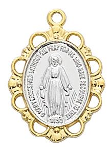 Gold Over Sterling Silver Miraculous Medal ,Two Toned (3/4")  18 Chain. - Unique Catholic Gifts
