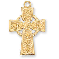 Gold over Sterling Silver with Green Celtic Cross Medal (3/4") on 18" Chain - Unique Catholic Gifts