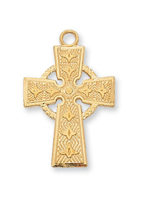 Gold over Sterling Silver with Green Celtic Cross Medal (3/4