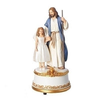 Jesus with a Girl First Communion Musical Figurine 7 1/2" - Unique Catholic Gifts