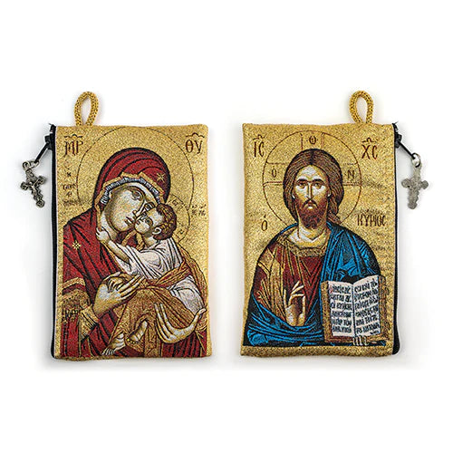Jesus the King and the Kiss of Mary Woven Tapestry Rosary Pouch - Unique Catholic Gifts