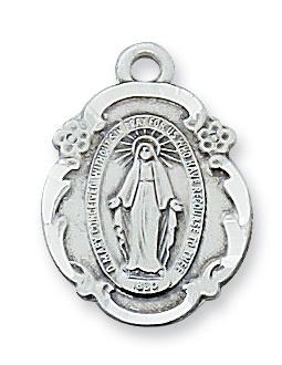 Sterling Silver Miraculous Medal (3/4" x 1/2") on 18" Chain - Unique Catholic Gifts