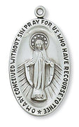 Sterling Silver Miraculous Medal (1 1/2" X 7/8") with 24" rhodium chain - Unique Catholic Gifts