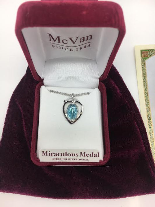 Sterling Silver Miraculous Medal with Blue Enamel  (1/2") (L426ME) - Unique Catholic Gifts