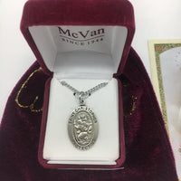 Sterling  Silver St Christopher (1"x 5/8") on 20 inch chain. Patron Saint of Travel. - Unique Catholic Gifts