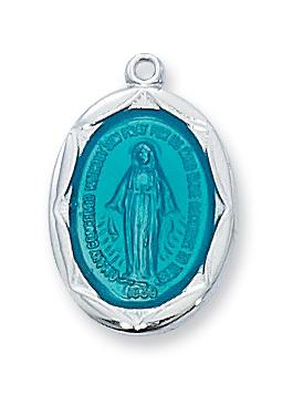 Sterling Silver with Blue Enamel Miraculous Medal (3/4