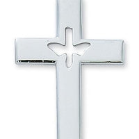 Sterling Silver Cross with Holy Spirit Cutout (1 5/16") on 24" chain - Unique Catholic Gifts