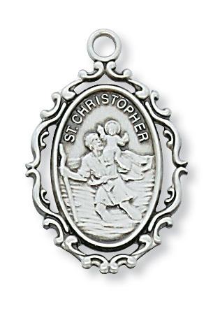Sterling Silver St Christopher(1') on 18" chain - Unique Catholic Gifts