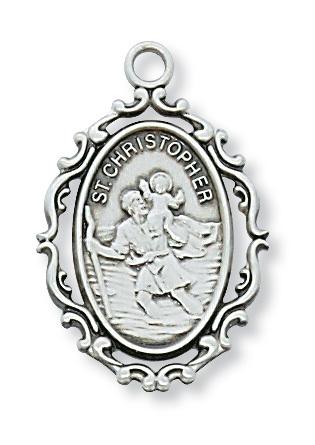 Sterling Silver St Christopher(1') on 18" chain - Unique Catholic Gifts