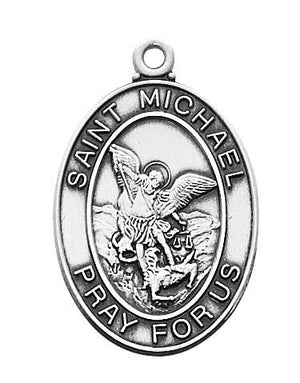 Sterling Silver St. Michael Medal (1 1/16") on 24" rhodium plated chain - Unique Catholic Gifts