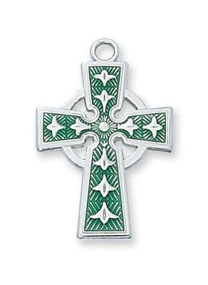 Sterling Silver with Green Celtic Crucifix  (7/8