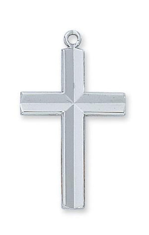 Sterling Silver Engraved Cross (1 3/16") on 24" chain - Unique Catholic Gifts