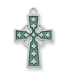Sterling Silver with Green Celtic Cross  (5/8
