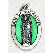 Lady of Guadalupe Double Sided Medal  Silver Tone With Green Enamel 1-1/2 - Unique Catholic Gifts