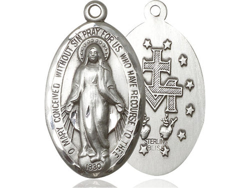 Large Sterling Silver Miraculous Medal 1 3/4" with 24" chain - Unique Catholic Gifts