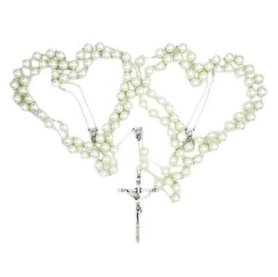 Large Imitation Pearl and Silver-tone Wedding Lasso Rosary - Unique Catholic Gifts