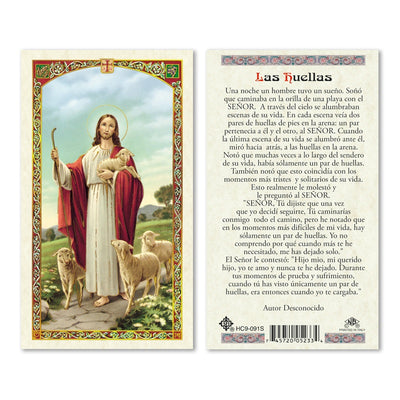 Las Huellas Tarjeta laminada (Cubierta de Plástico) - Unique Catholic Gifts