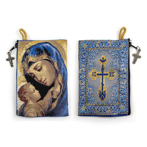 Madonna and Child Woven Tapestry Rosary Pouch - Unique Catholic Gifts
