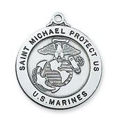 Sterling Silver Saint St Michael & US Marines Medal (7/8") - Unique Catholic Gifts