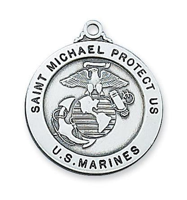 Sterling Silver Saint St Michael & US Marines Medal (7/8