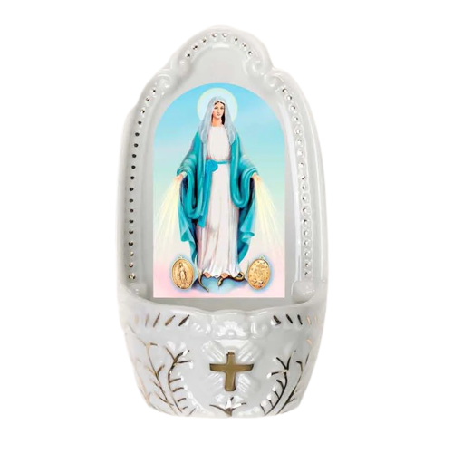 Miraculous Mary with Medals Holy Water Font - Unique Catholic Gifts