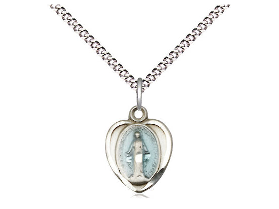 Miraculous Heart Blue Epoxy Sterling Silver Medal 1/2" - Unique Catholic Gifts