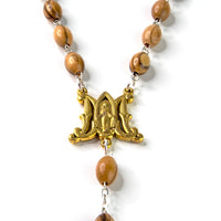 Miraculous Medal Olive Wood Rosary (Gold) - Unique Catholic Gifts