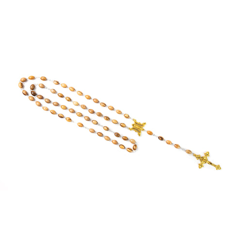 Miraculous Medal Olive Wood Rosary (Gold) - Unique Catholic Gifts