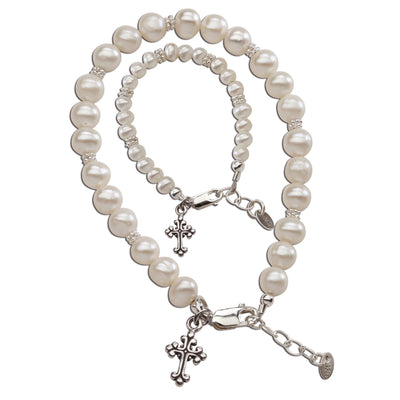 Mom and Me Bracelet Set - Baptism Gift with Cross Charms - Unique Catholic Gifts